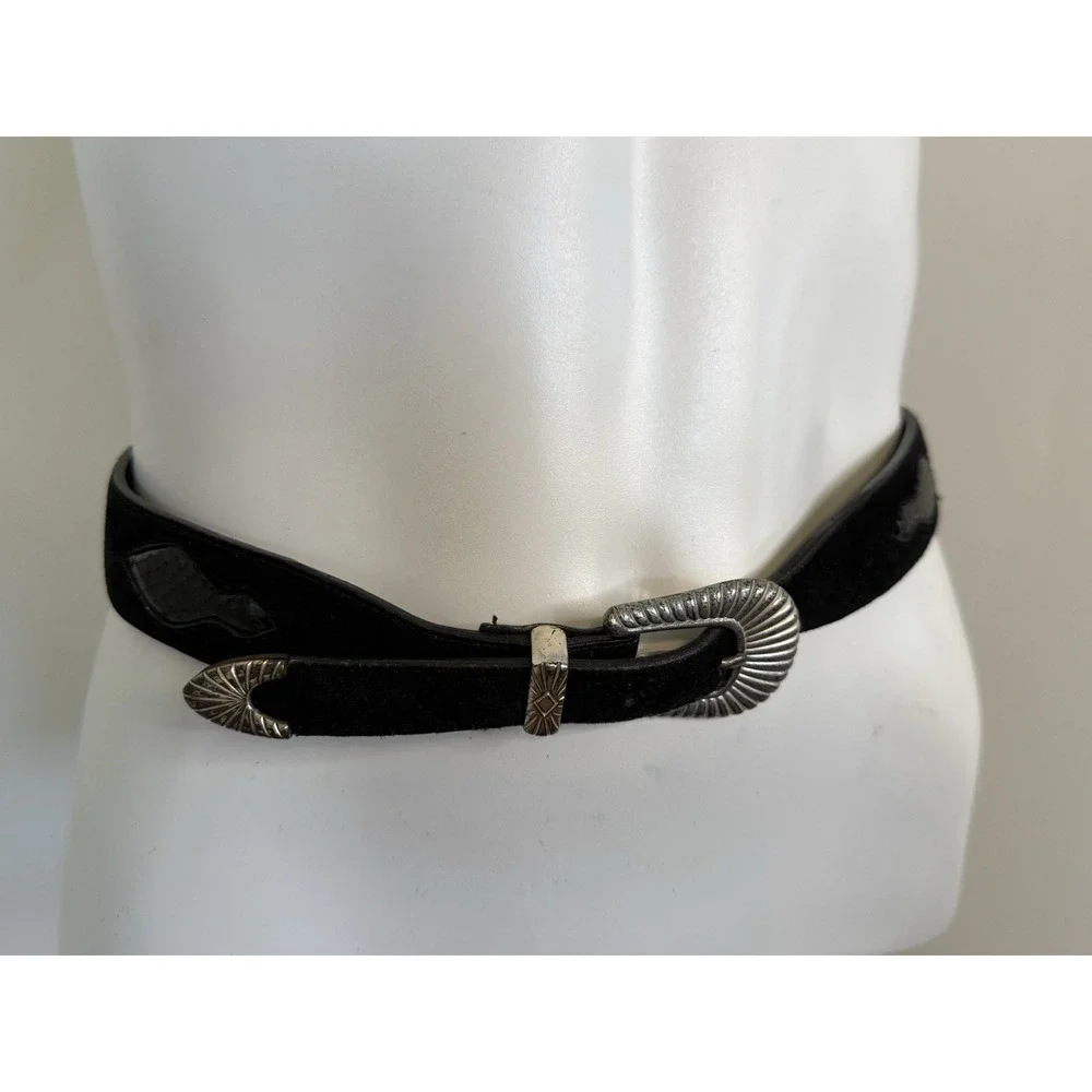 Liz Claiborne Genuine‎ Suede Leather Snake Trim Belt Women's Small Black 26-29